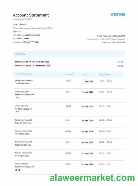 Lithuania Verse Payments account statement Word and PDF template